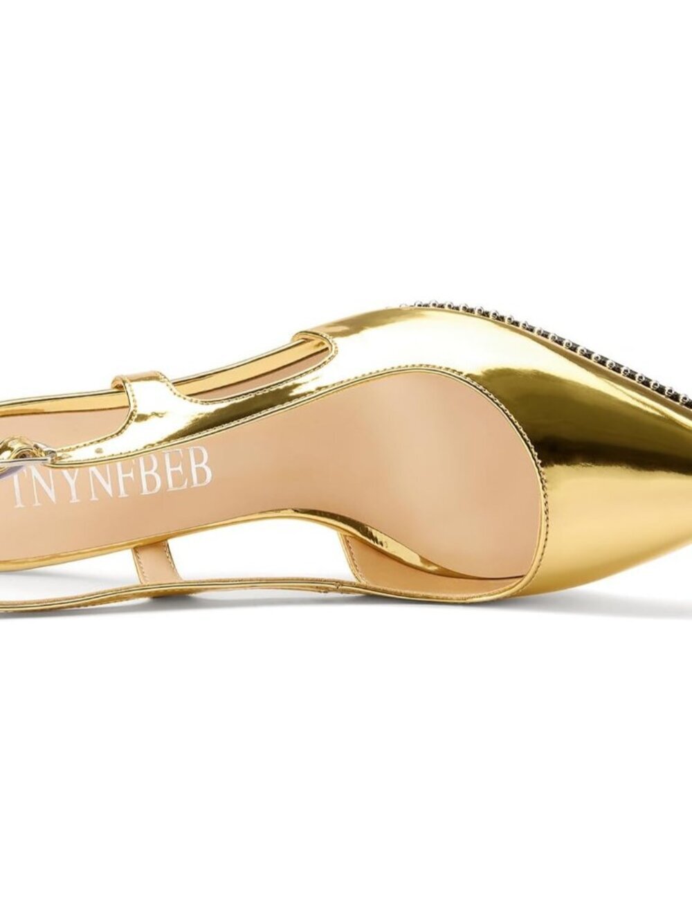 Women's Gold Stylish Pointed Toe Slingback Buckle Ankle Strap Heels Shoes - Picture 5 of 5
